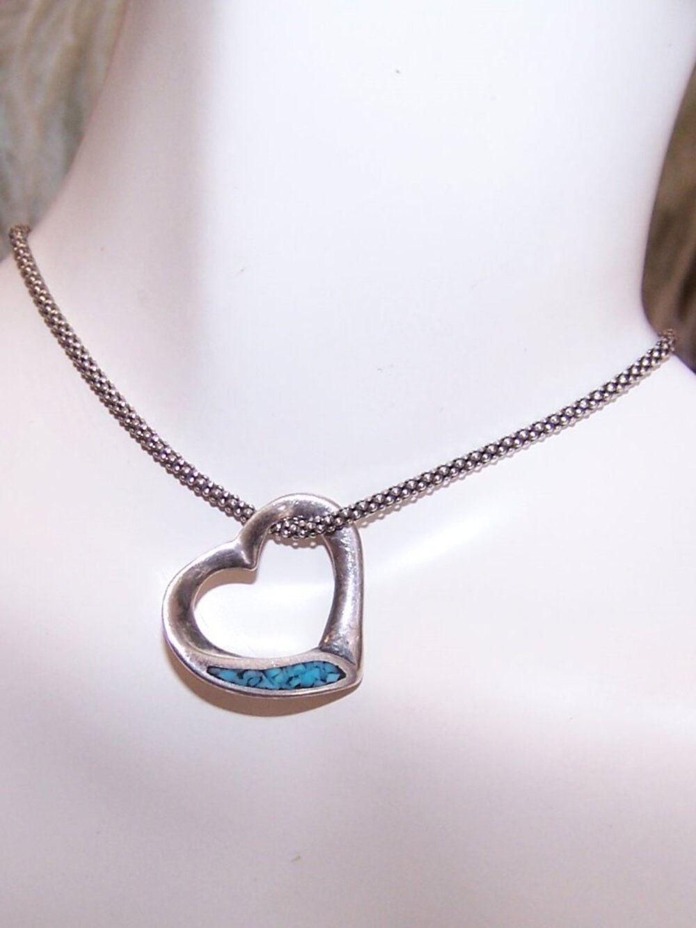 Native American Sterling Silver Turquoise Coral Open Heart Pendant or Charm